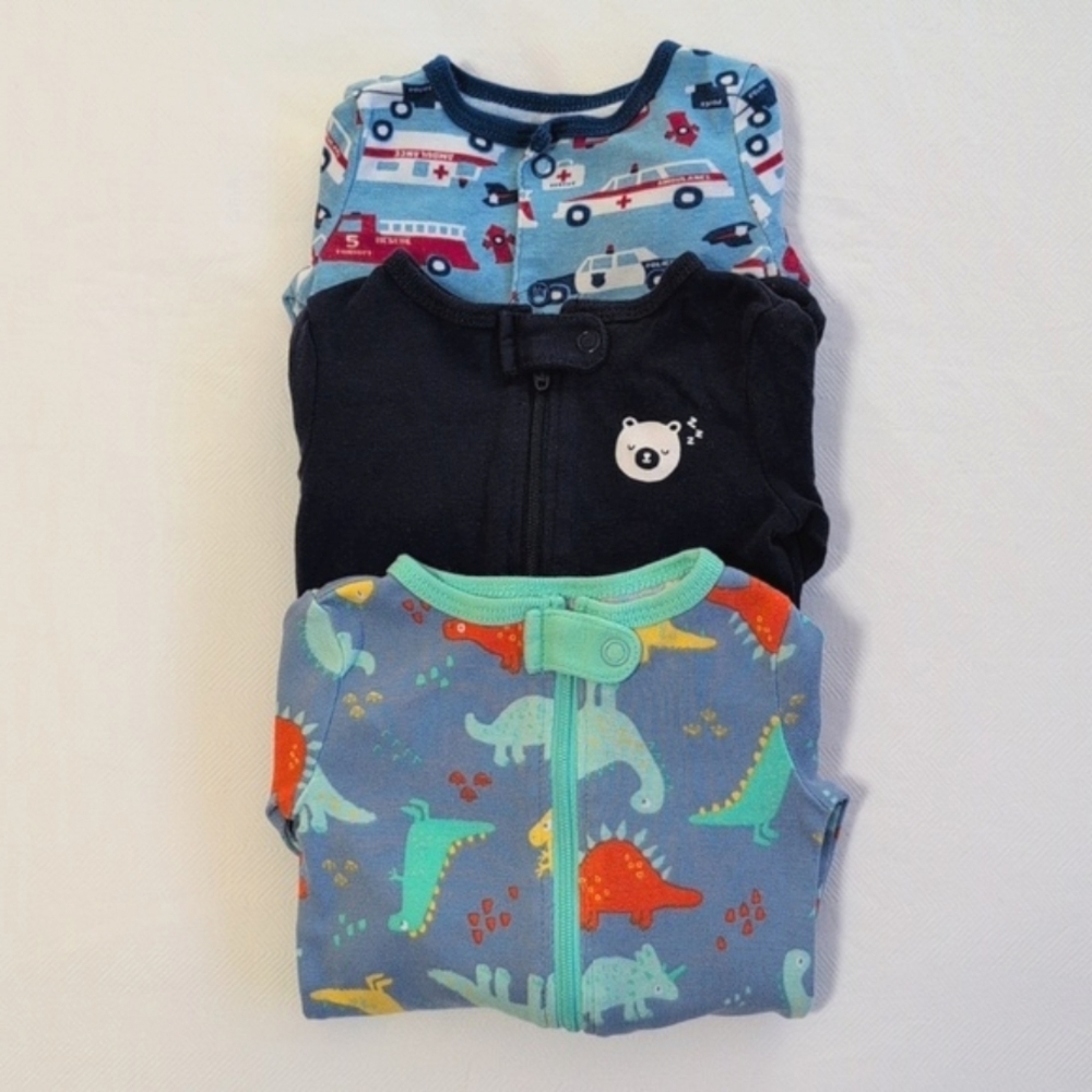 joe fresh 3-pack snug fit cotton sleeper pajamas bundle 0-3 months baby boy